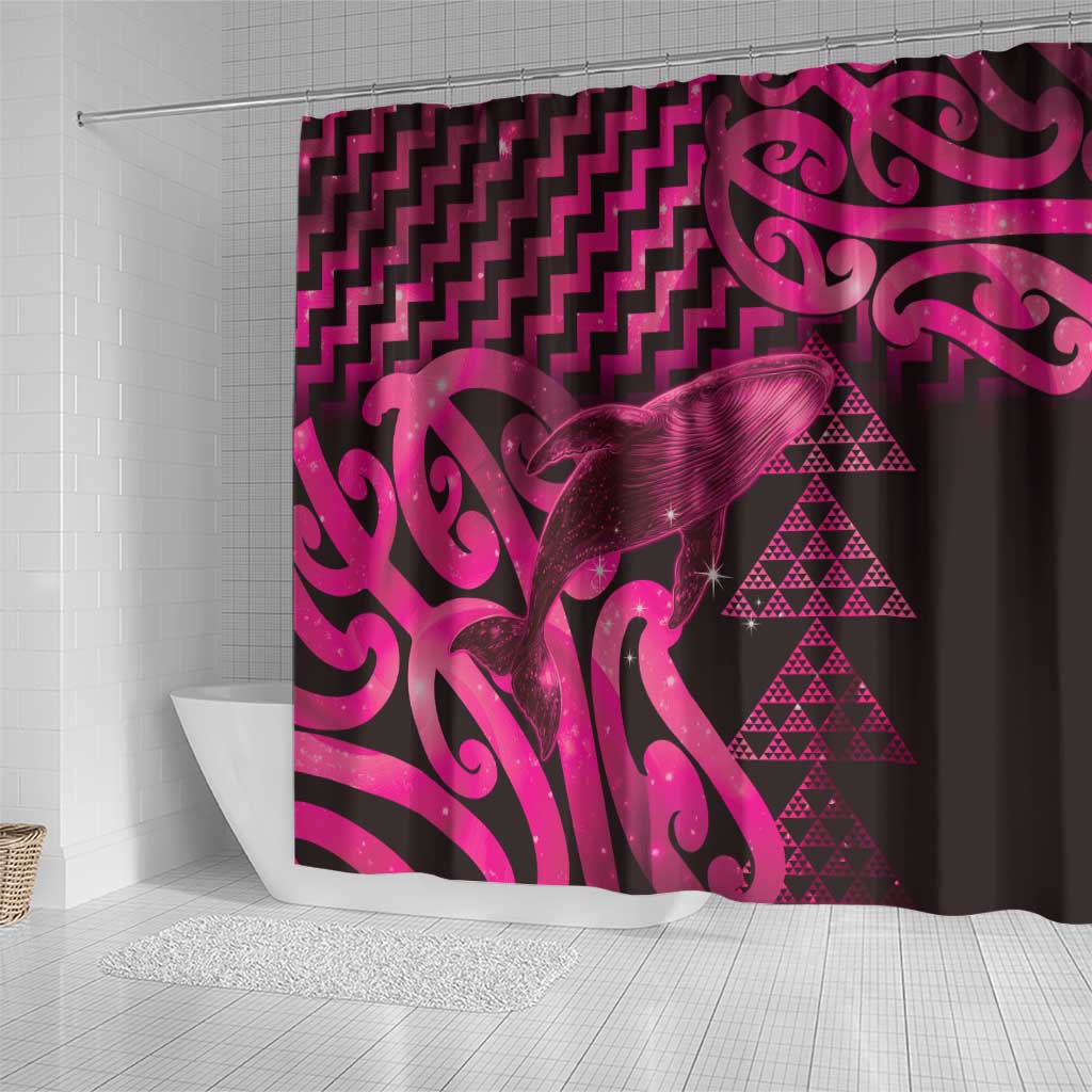 Humpback Whale Matariki New Zealand Shower Curtain NZ Maori Paikea Poutama Luxury Pink LT14 - Polynesian Pride