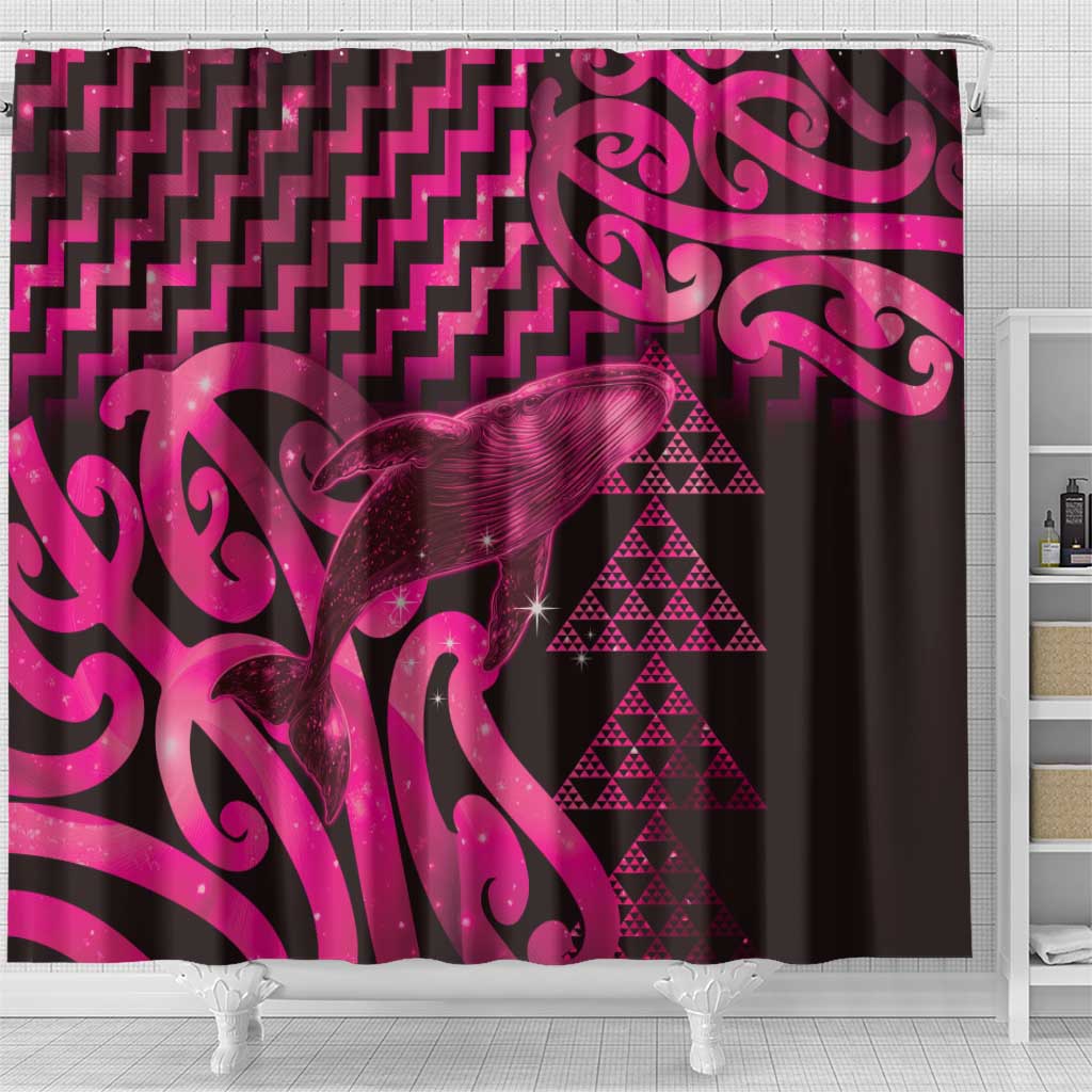 Humpback Whale Matariki New Zealand Shower Curtain NZ Maori Paikea Poutama Luxury Pink LT14 - Polynesian Pride