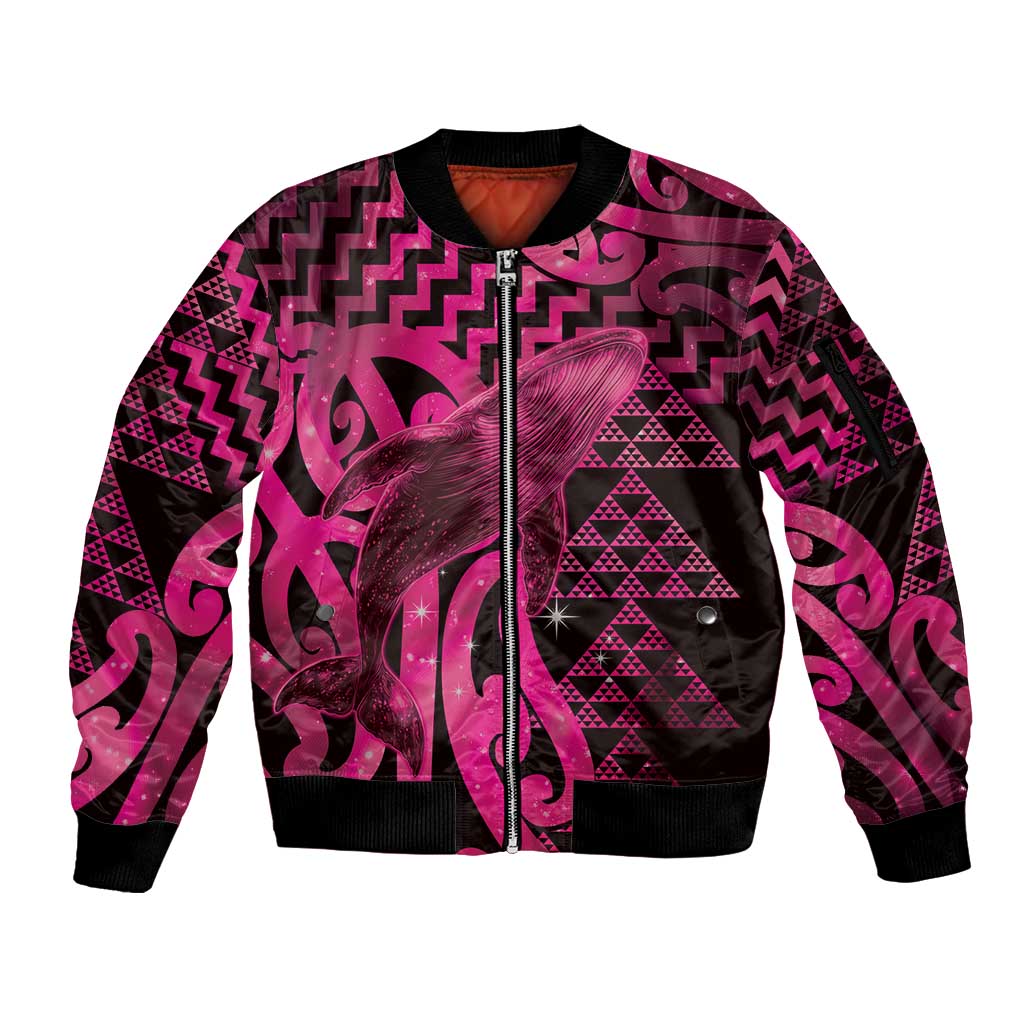 Humpback Whale Matariki New Zealand Sleeve Zip Bomber Jacket NZ Maori Paikea Poutama Luxury Pink