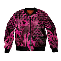 Humpback Whale Matariki New Zealand Sleeve Zip Bomber Jacket NZ Maori Paikea Poutama Luxury Pink LT14 Unisex Pink - Polynesian Pride