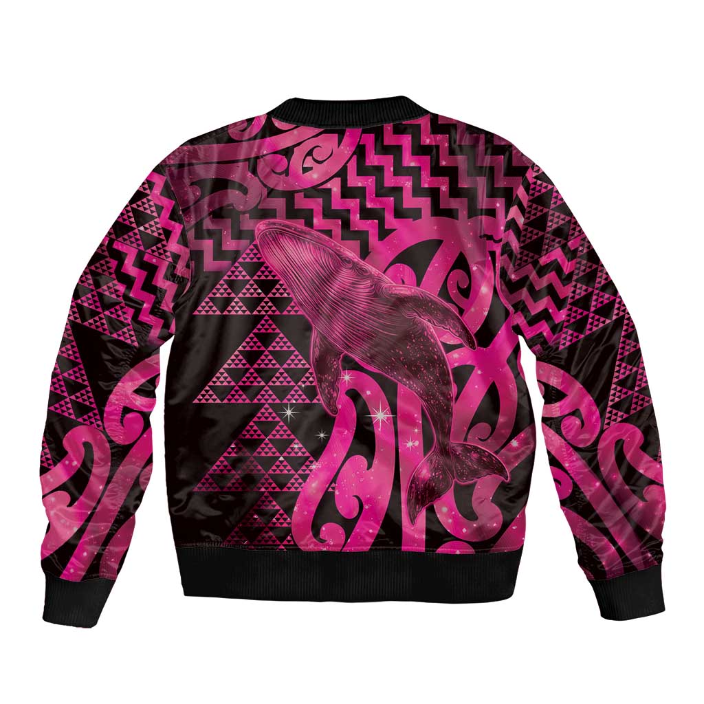 Humpback Whale Matariki New Zealand Sleeve Zip Bomber Jacket NZ Maori Paikea Poutama Luxury Pink LT14 - Polynesian Pride