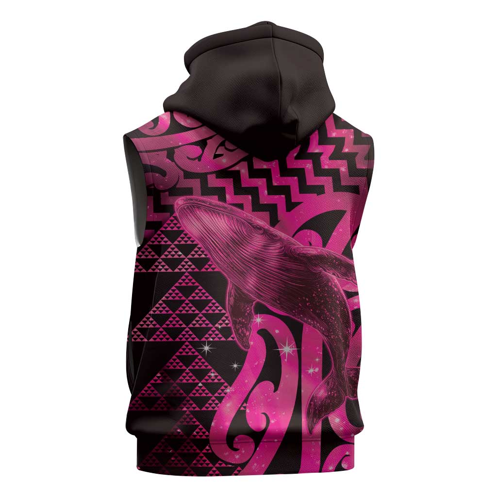 Humpback Whale Matariki New Zealand Sleeveless Hoodie NZ Maori Paikea Poutama Luxury Pink LT14 - Polynesian Pride