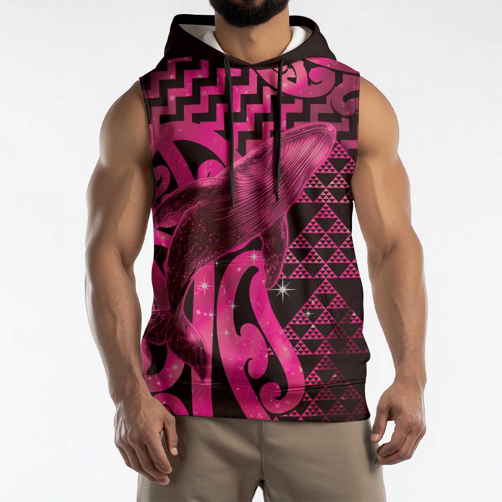 Humpback Whale Matariki New Zealand Sleeveless Hoodie NZ Maori Paikea Poutama Luxury Pink LT14 - Polynesian Pride