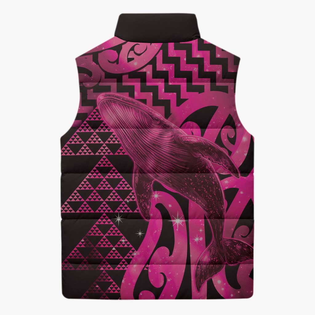 Humpback Whale Matariki New Zealand Sleeveless Puffer Jacket NZ Maori Paikea Poutama Luxury Pink LT14 - Polynesian Pride