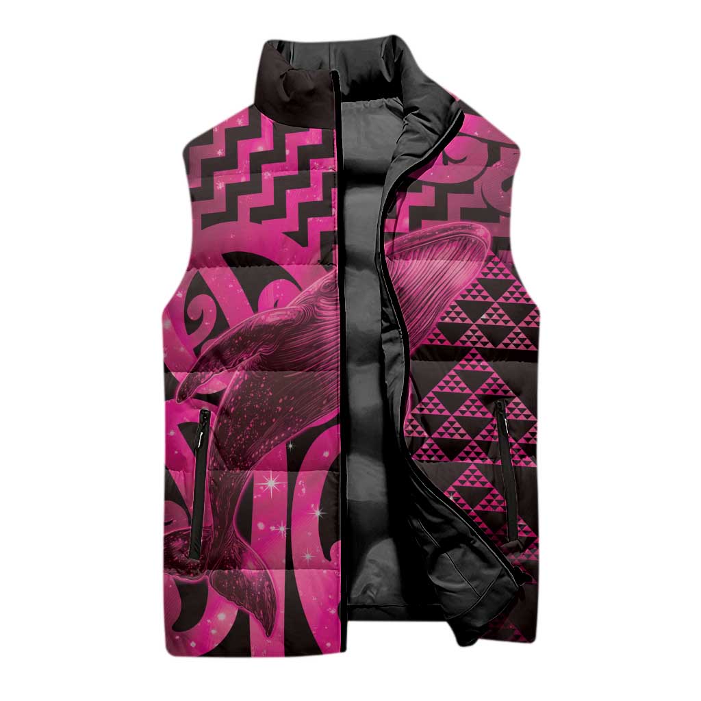 Humpback Whale Matariki New Zealand Sleeveless Puffer Jacket NZ Maori Paikea Poutama Luxury Pink LT14 - Polynesian Pride
