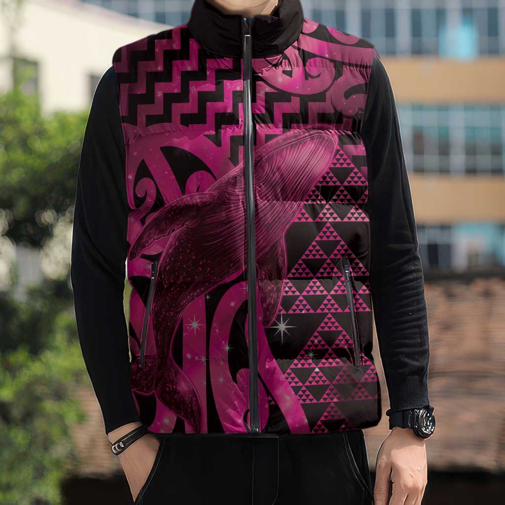 Humpback Whale Matariki New Zealand Sleeveless Puffer Jacket NZ Maori Paikea Poutama Luxury Pink LT14 - Polynesian Pride