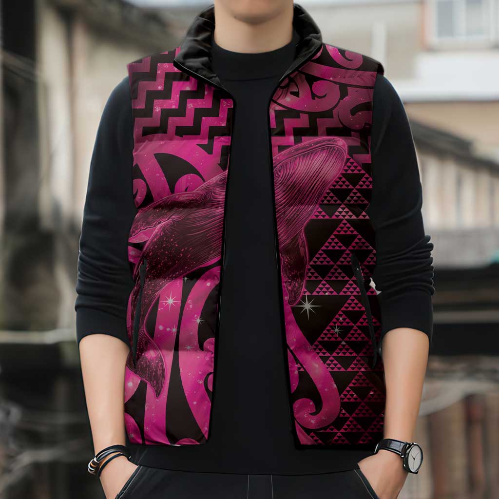 Humpback Whale Matariki New Zealand Sleeveless Puffer Jacket NZ Maori Paikea Poutama Luxury Pink LT14 - Polynesian Pride