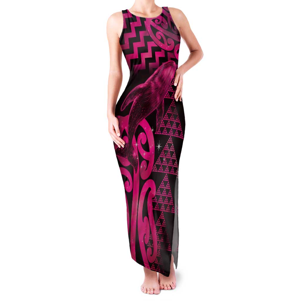 Humpback Whale Matariki New Zealand Tank Maxi Dress NZ Maori Paikea Poutama Luxury Pink LT14 Women Pink - Polynesian Pride
