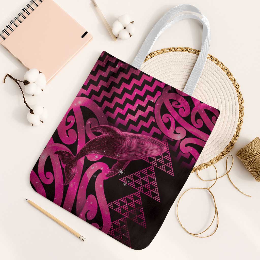 Humpback Whale Matariki New Zealand Tote Bag NZ Maori Paikea Poutama Luxury Pink LT14 White Strap One Size Pink - Polynesian Pride