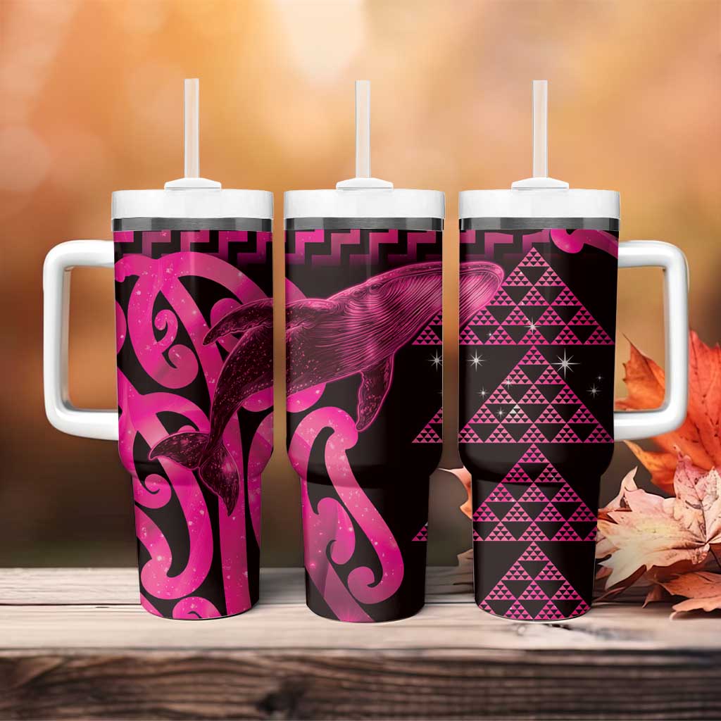 Humpback Whale Matariki New Zealand Tumbler With Handle NZ Maori Paikea Poutama Luxury Pink LT14 - Polynesian Pride