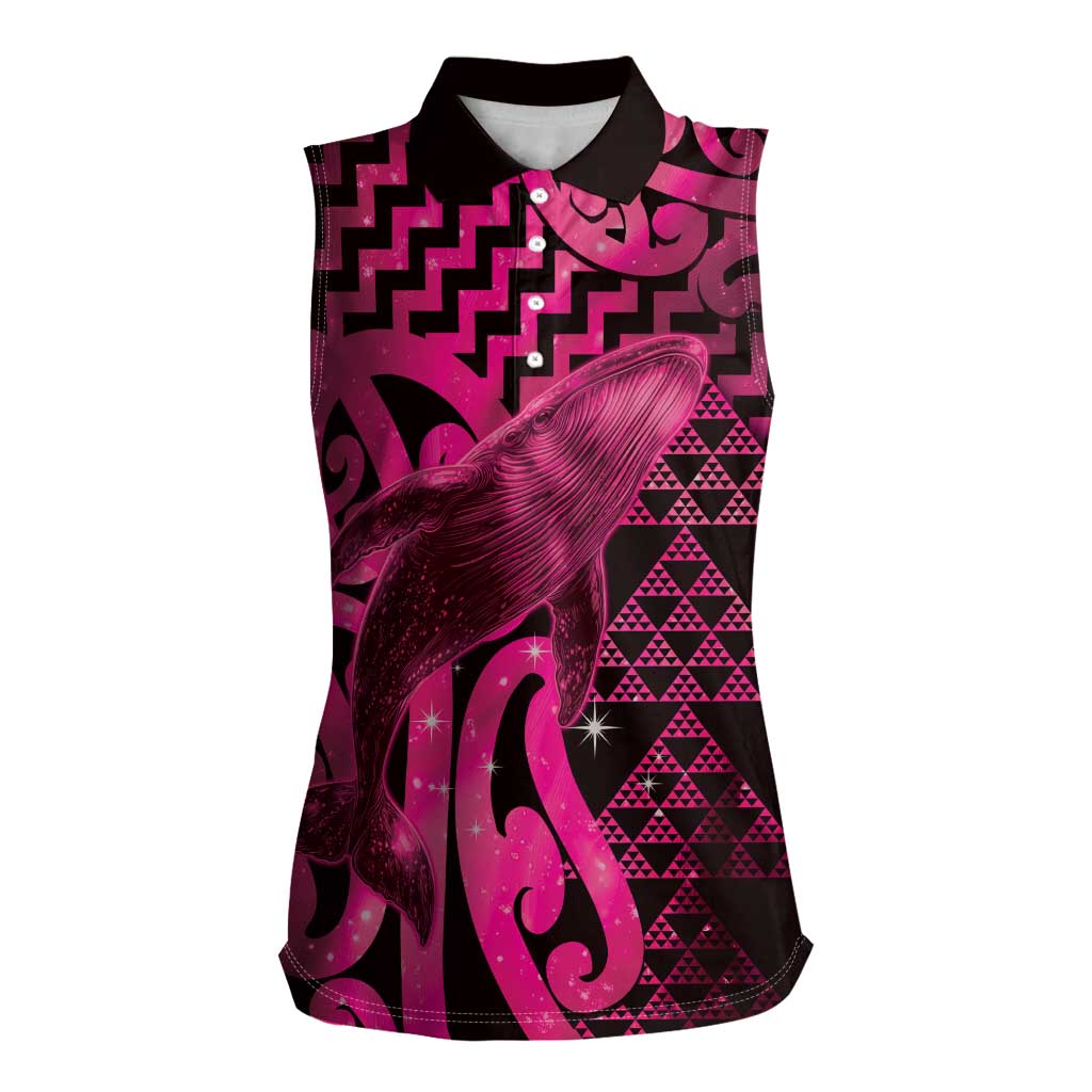 Humpback Whale Matariki New Zealand Women Sleeveless Polo Shirt NZ Maori Paikea Poutama Luxury Pink LT14 Female Pink - Polynesian Pride