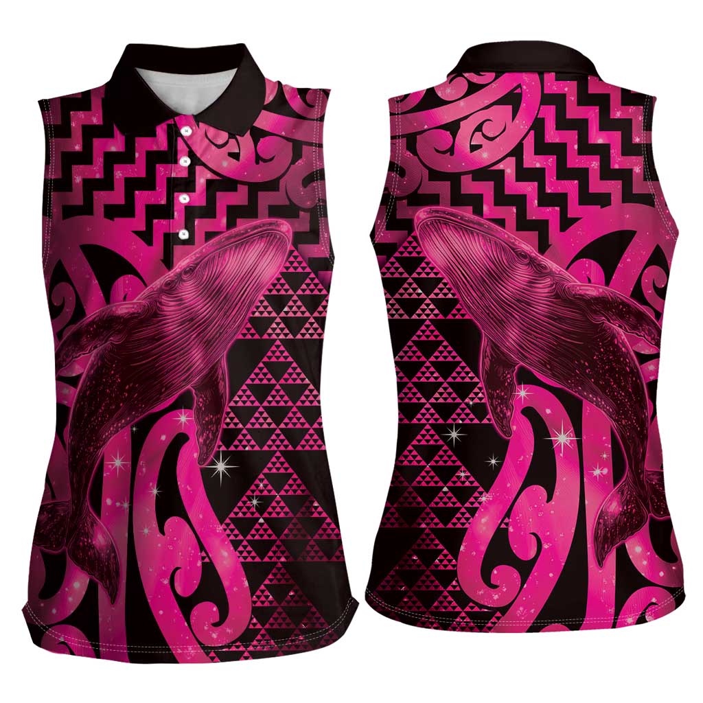 Humpback Whale Matariki New Zealand Women Sleeveless Polo Shirt NZ Maori Paikea Poutama Luxury Pink LT14 - Polynesian Pride