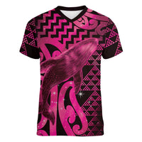 Humpback Whale Matariki New Zealand Women V-Neck T-Shirt NZ Maori Paikea Poutama Luxury Pink LT14 Female Pink - Polynesian Pride