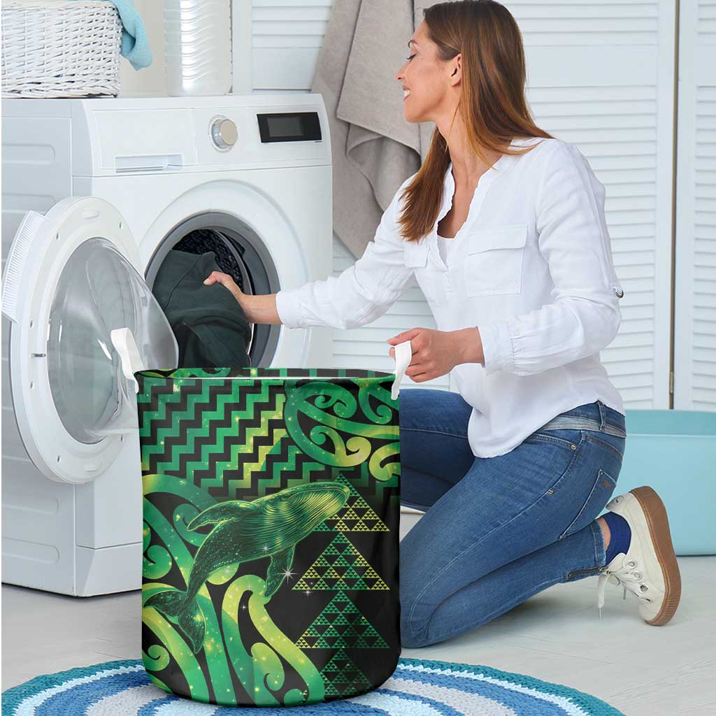 Humpback Whale Matariki New Zealand Laundry Basket NZ Maori Paikea Poutama Luxury Green LT14 - Polynesian Pride