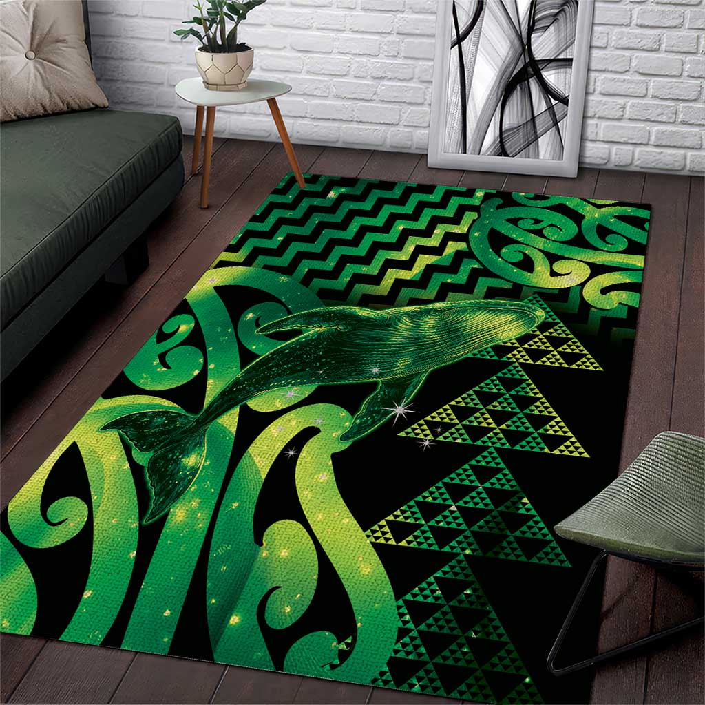 Humpback Whale Matariki New Zealand Area Rug NZ Maori Paikea Poutama Luxury Green LT14 Green - Polynesian Pride