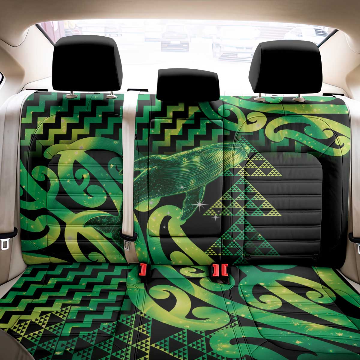 Humpback Whale Matariki New Zealand Back Car Seat Cover NZ Maori Paikea Poutama Luxury Green LT14 - Polynesian Pride