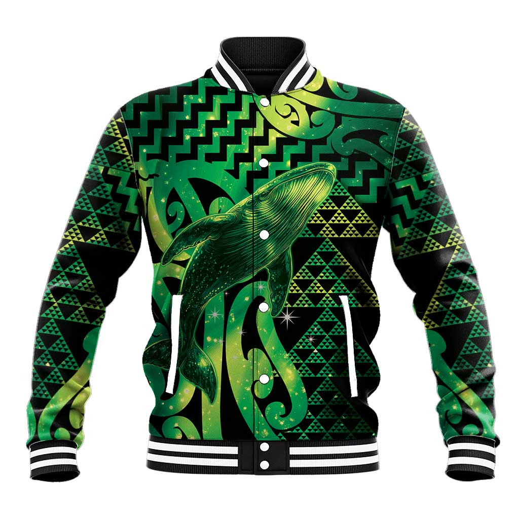 Humpback Whale Matariki New Zealand Baseball Jacket NZ Maori Paikea Poutama Luxury Green