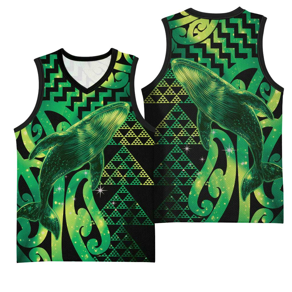 Humpback Whale Matariki New Zealand Basketball Jersey NZ Maori Paikea Poutama Luxury Green LT14 - Polynesian Pride