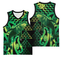 Humpback Whale Matariki New Zealand Basketball Jersey NZ Maori Paikea Poutama Luxury Green LT14 - Polynesian Pride