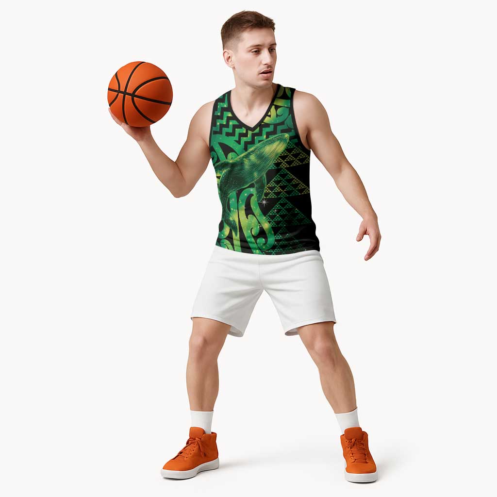 Humpback Whale Matariki New Zealand Basketball Jersey NZ Maori Paikea Poutama Luxury Green LT14 - Polynesian Pride