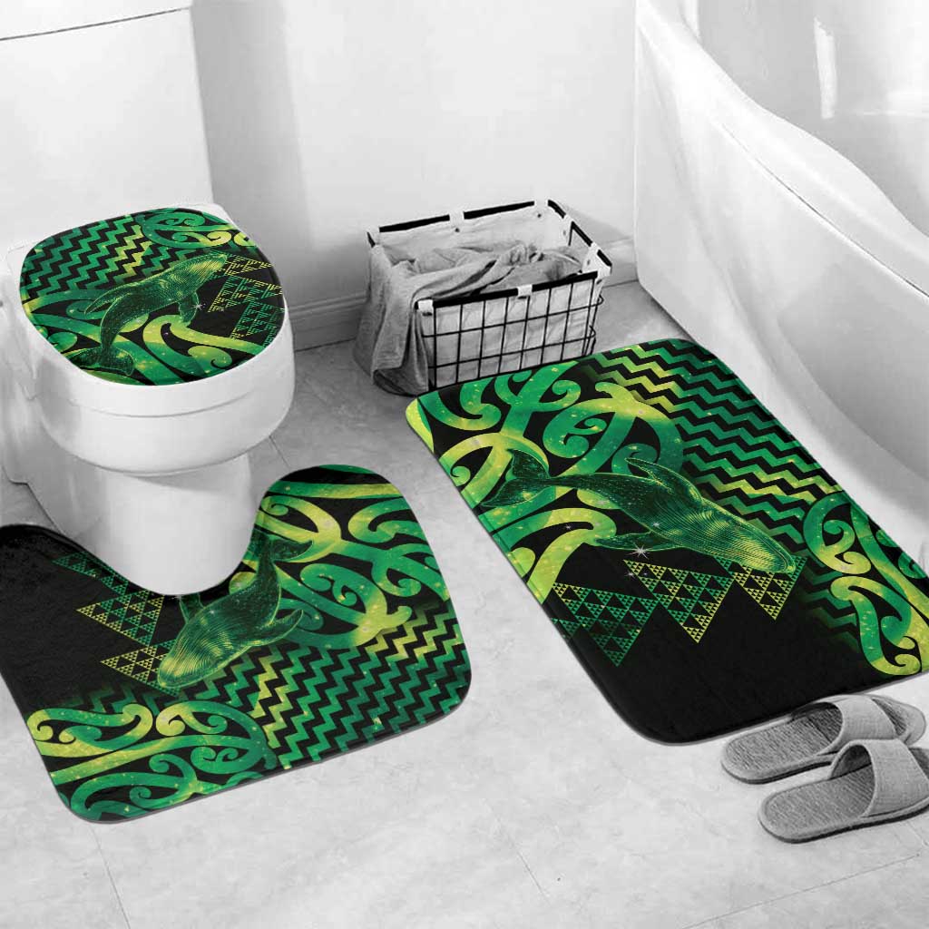 Humpback Whale Matariki New Zealand Bathroom Set NZ Maori Paikea Poutama Luxury Green LT14 Mat Set Only (3 pcs) One Size Green - Polynesian Pride