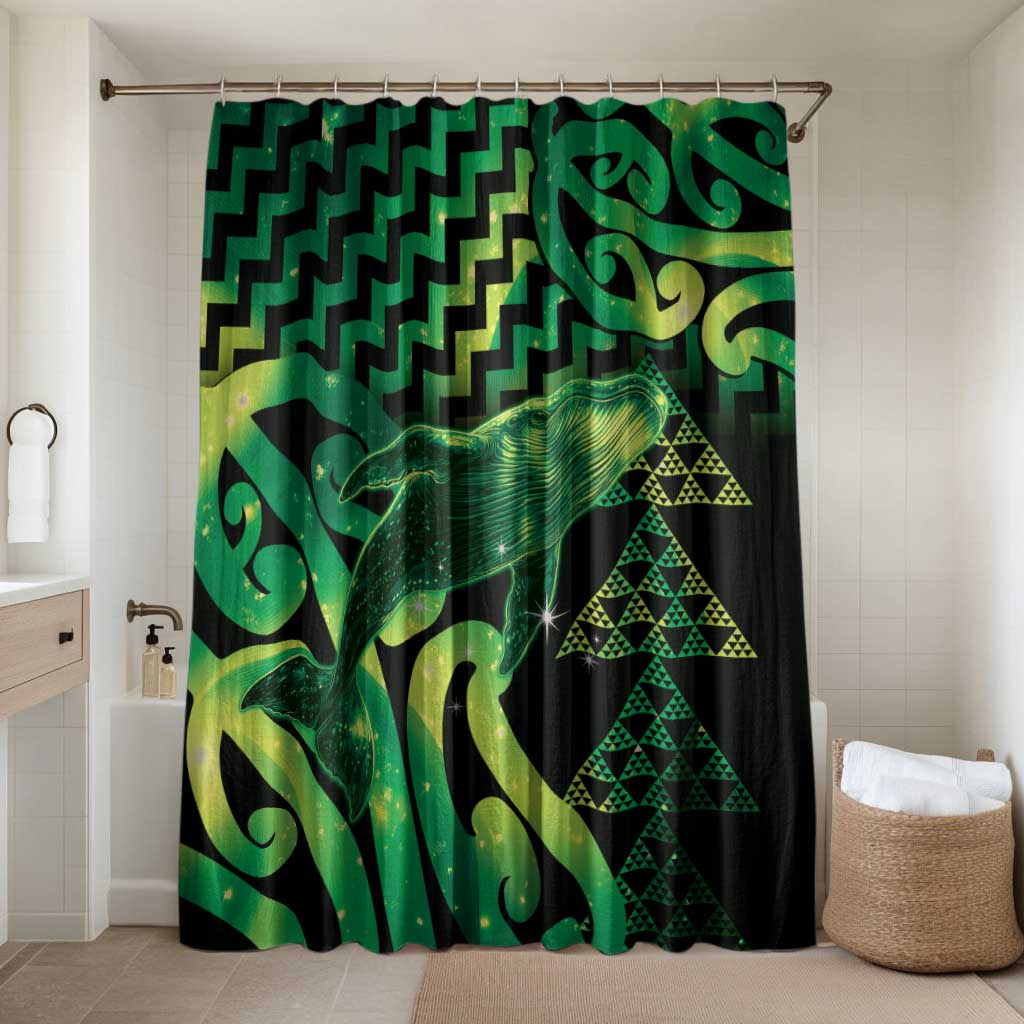 Humpback Whale Matariki New Zealand Bathroom Set NZ Maori Paikea Poutama Luxury Green LT14 Shower Curtain Only Green - Polynesian Pride