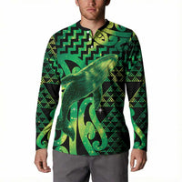 Humpback Whale Matariki New Zealand Button Sweatshirt NZ Maori Paikea Poutama Luxury Green