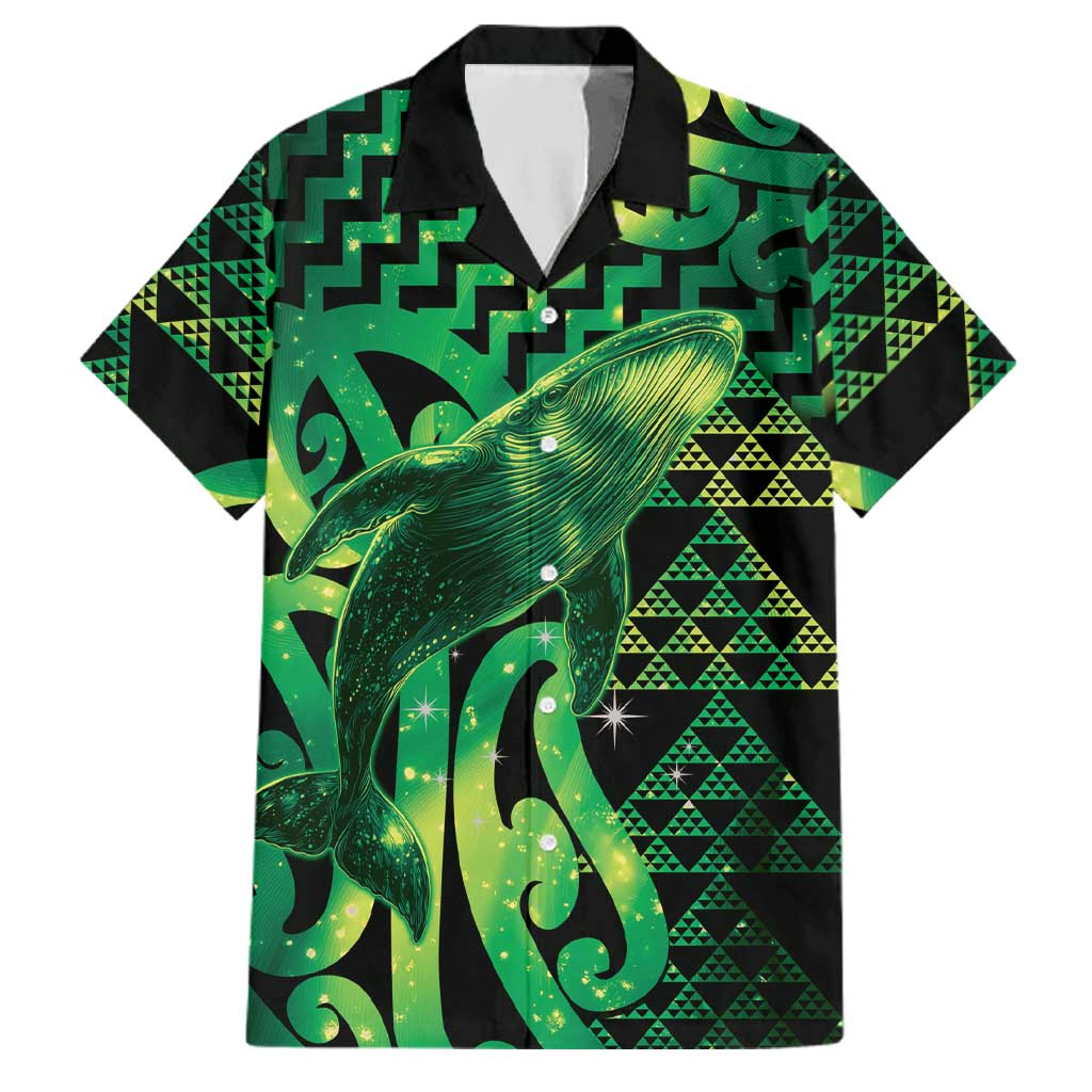 Humpback Whale Matariki New Zealand Family Matching Mermaid Dress and Hawaiian Shirt NZ Maori Paikea Poutama Luxury Green LT14 Dad's Shirt - Short Sleeve Green - Polynesian Pride