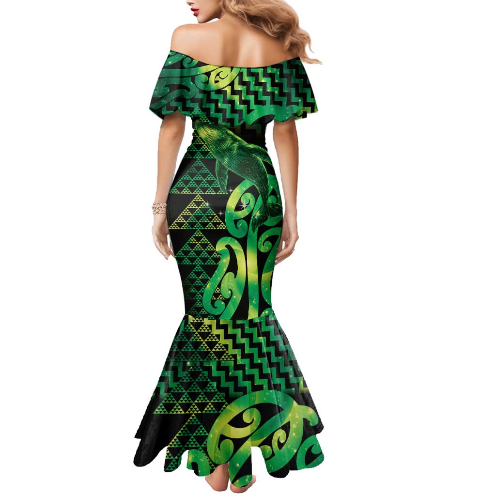 Humpback Whale Matariki New Zealand Family Matching Mermaid Dress and Hawaiian Shirt NZ Maori Paikea Poutama Luxury Green LT14 - Polynesian Pride
