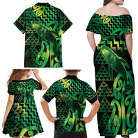 Humpback Whale Matariki New Zealand Family Matching Off Shoulder Maxi Dress and Hawaiian Shirt NZ Maori Paikea Poutama Luxury Green LT14 - Polynesian Pride
