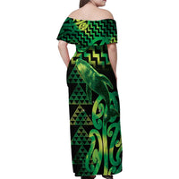 Humpback Whale Matariki New Zealand Family Matching Off Shoulder Maxi Dress and Hawaiian Shirt NZ Maori Paikea Poutama Luxury Green LT14 - Polynesian Pride