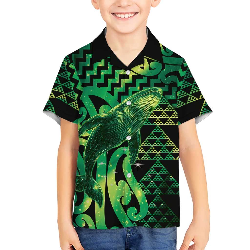 Humpback Whale Matariki New Zealand Family Matching Off Shoulder Maxi Dress and Hawaiian Shirt NZ Maori Paikea Poutama Luxury Green LT14 Son's Shirt Green - Polynesian Pride