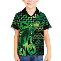 Humpback Whale Matariki New Zealand Family Matching Off Shoulder Maxi Dress and Hawaiian Shirt NZ Maori Paikea Poutama Luxury Green LT14 Son's Shirt Green - Polynesian Pride