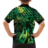 Humpback Whale Matariki New Zealand Family Matching Off Shoulder Short Dress and Hawaiian Shirt NZ Maori Paikea Poutama Luxury Green LT14 - Polynesian Pride