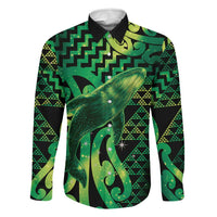 Humpback Whale Matariki New Zealand Family Matching Off Shoulder Short Dress and Hawaiian Shirt NZ Maori Paikea Poutama Luxury Green LT14 Dad's Shirt - Long Sleeve Green - Polynesian Pride