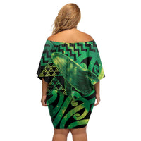 Humpback Whale Matariki New Zealand Family Matching Off Shoulder Short Dress and Hawaiian Shirt NZ Maori Paikea Poutama Luxury Green LT14 - Polynesian Pride