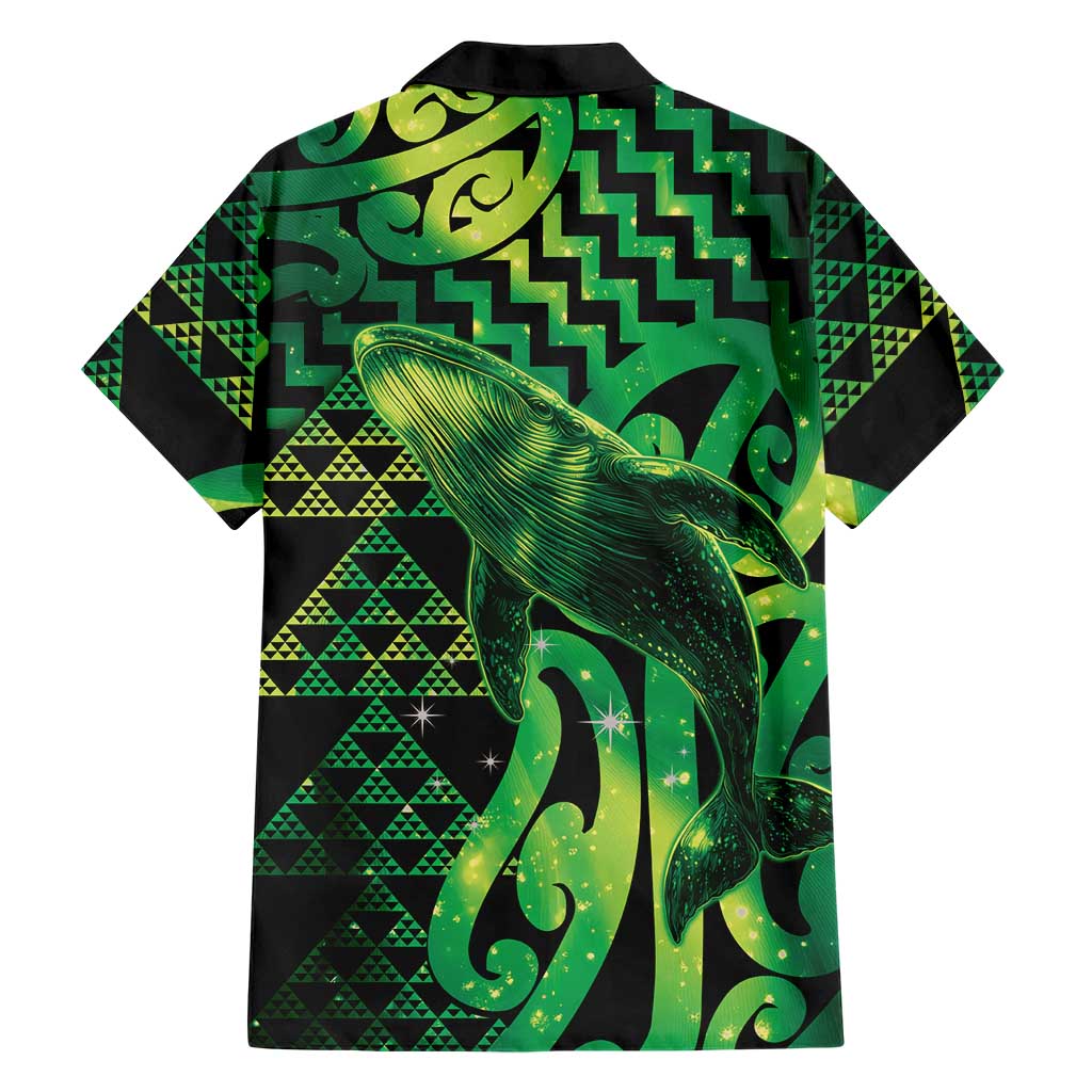 Humpback Whale Matariki New Zealand Family Matching Short Sleeve Bodycon Dress and Hawaiian Shirt NZ Maori Paikea Poutama Luxury Green LT14 - Polynesian Pride