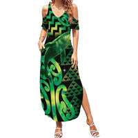 Humpback Whale Matariki New Zealand Family Matching Summer Maxi Dress and Hawaiian Shirt NZ Maori Paikea Poutama Luxury Green LT14 Mom's Dress Green - Polynesian Pride