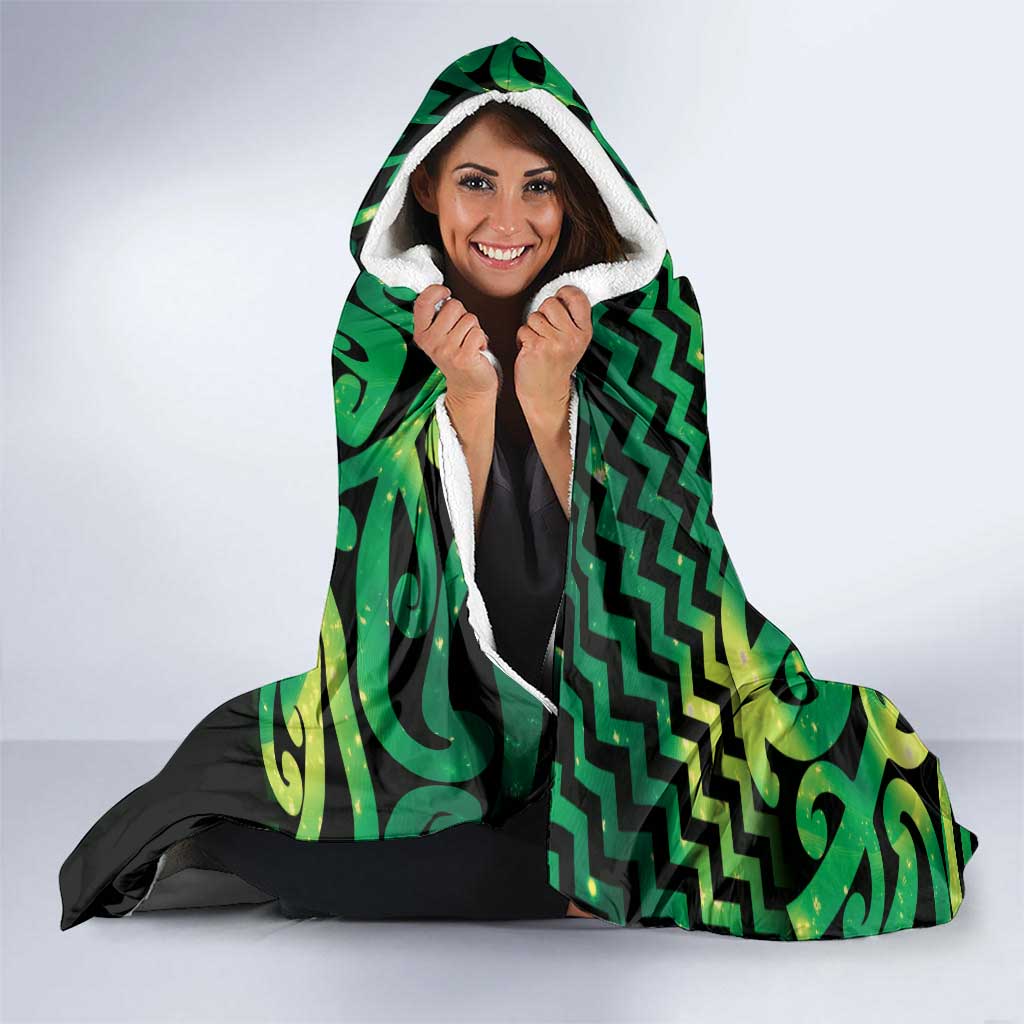 Humpback Whale Matariki New Zealand Hooded Blanket NZ Maori Paikea Poutama Luxury Green LT14 - Polynesian Pride