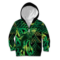 Humpback Whale Matariki New Zealand Kid Hoodie NZ Maori Paikea Poutama Luxury Green LT14 Zip Hoodie Green - Polynesian Pride