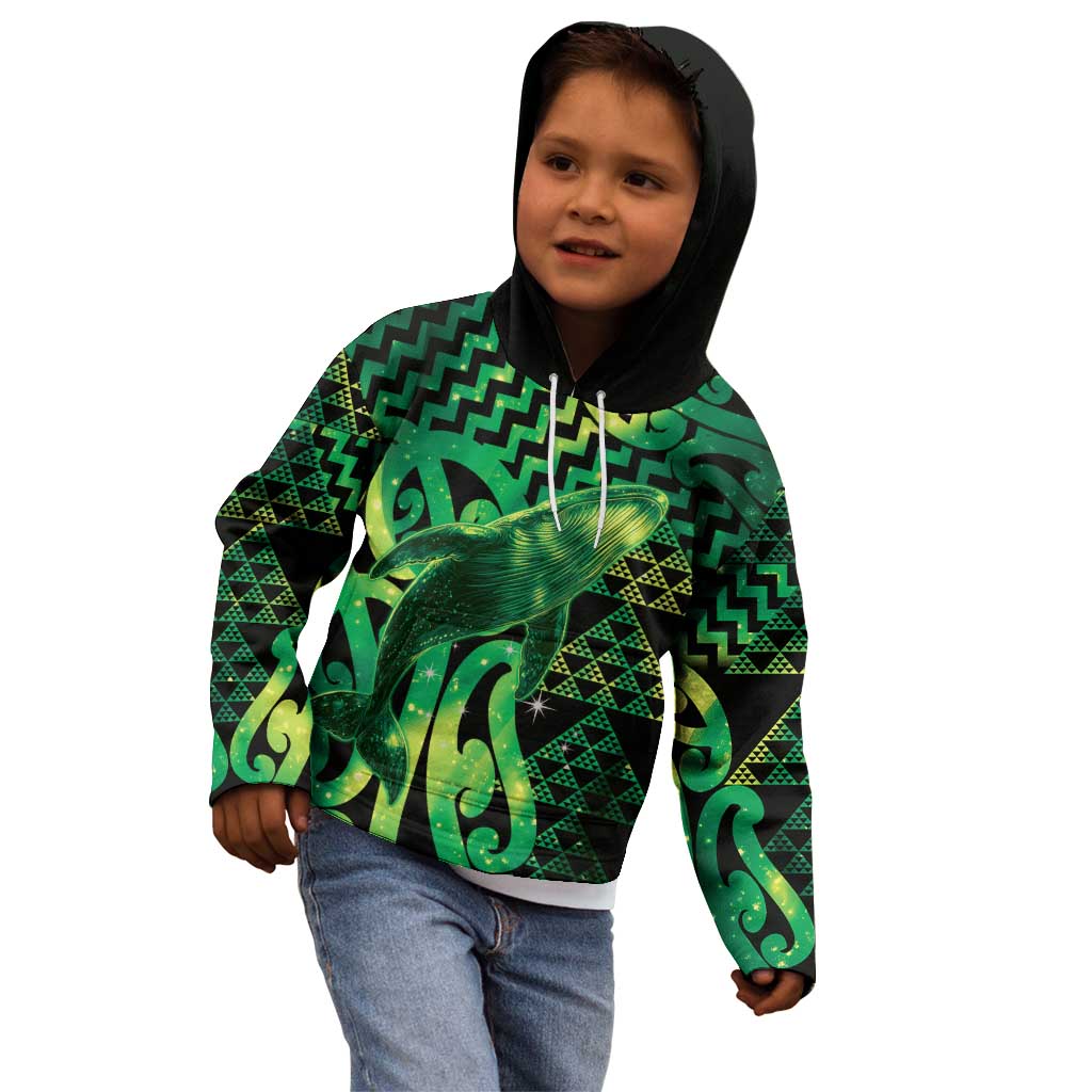 Humpback Whale Matariki New Zealand Kid Hoodie NZ Maori Paikea Poutama Luxury Green LT14 - Polynesian Pride