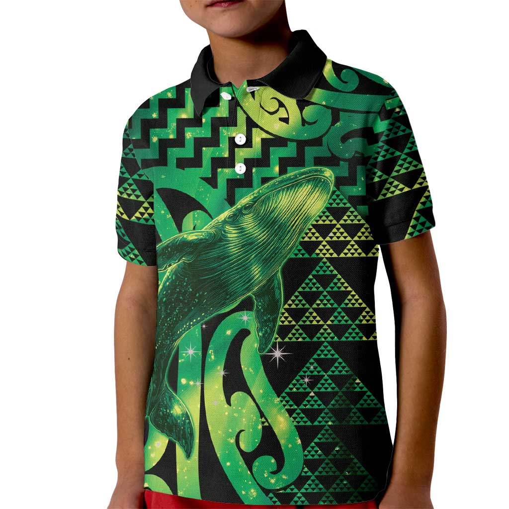 Humpback Whale Matariki New Zealand Kid Polo Shirt NZ Maori Paikea Poutama Luxury Green LT14 Kid Green - Polynesian Pride