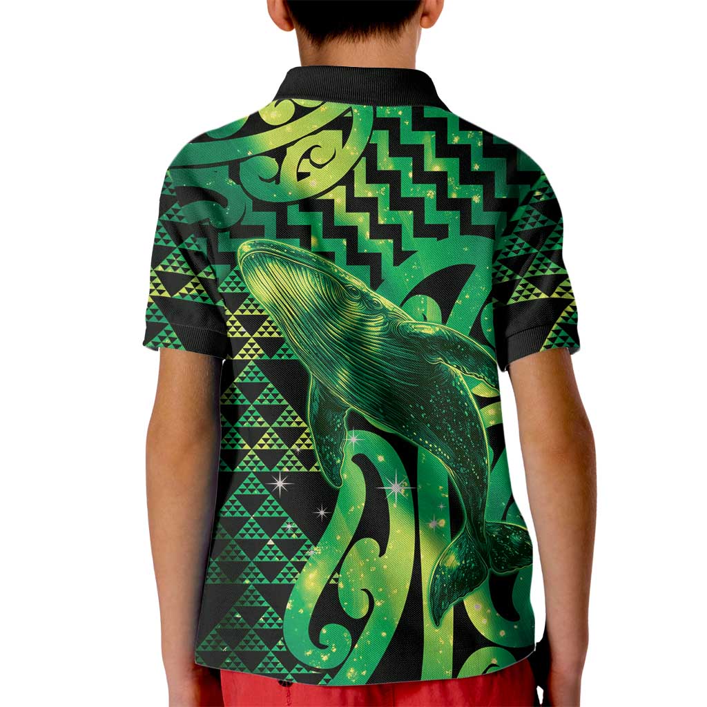 Humpback Whale Matariki New Zealand Kid Polo Shirt NZ Maori Paikea Poutama Luxury Green LT14 - Polynesian Pride