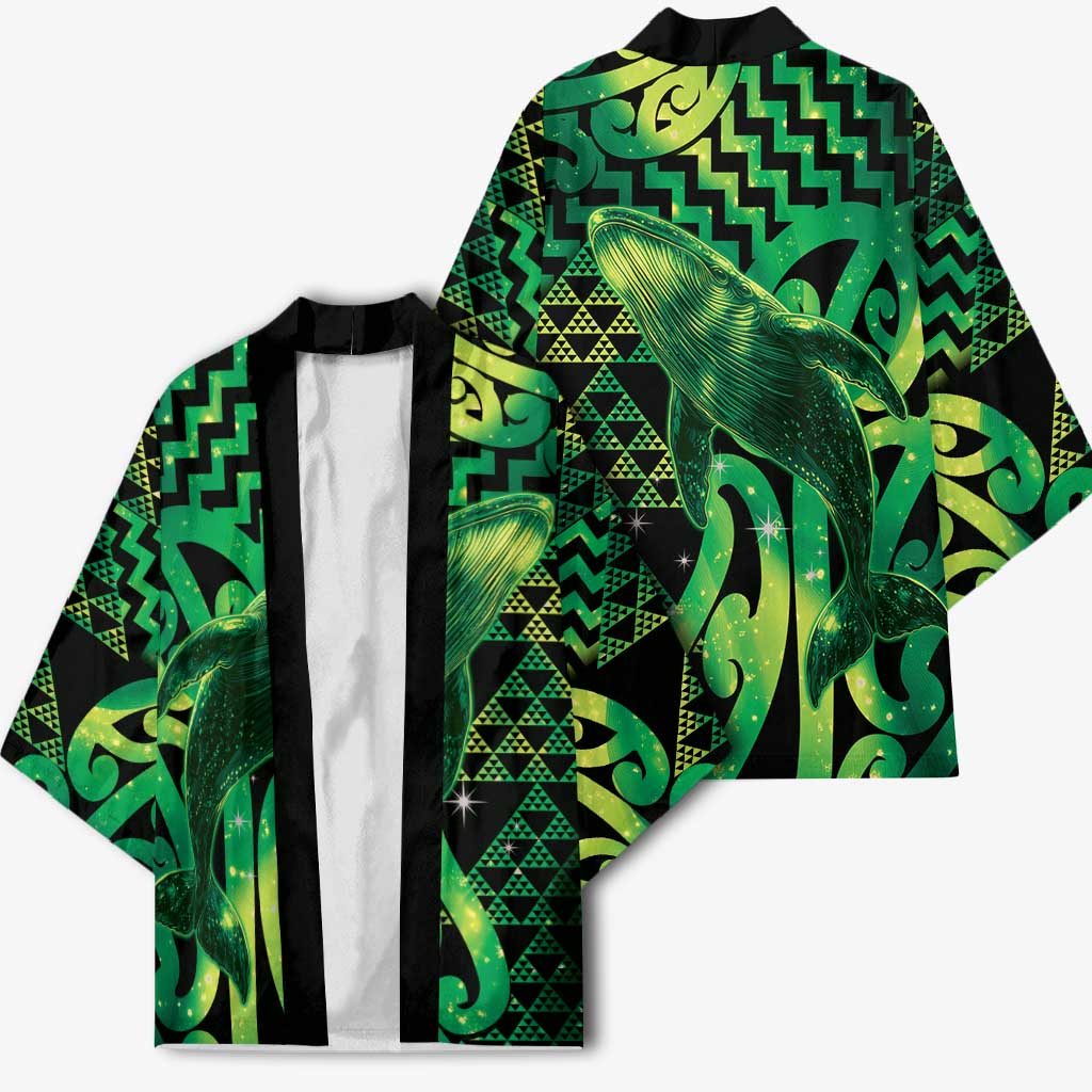 Humpback Whale Matariki New Zealand Kimono NZ Maori Paikea Poutama Luxury Green LT14 - Polynesian Pride