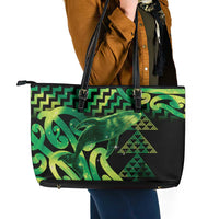 Humpback Whale Matariki New Zealand Leather Tote Bag NZ Maori Paikea Poutama Luxury Green LT14 - Polynesian Pride