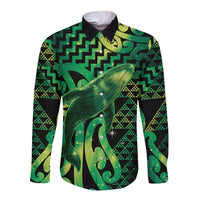Humpback Whale Matariki New Zealand Long Sleeve Button Shirt NZ Maori Paikea Poutama Luxury Green LT14 Unisex Green - Polynesian Pride
