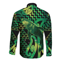 Humpback Whale Matariki New Zealand Long Sleeve Button Shirt NZ Maori Paikea Poutama Luxury Green LT14 - Polynesian Pride