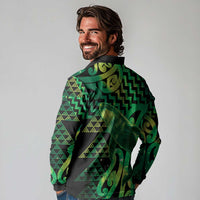 Humpback Whale Matariki New Zealand Long Sleeve Polo Shirt NZ Maori Paikea Poutama Luxury Green LT14 - Polynesian Pride