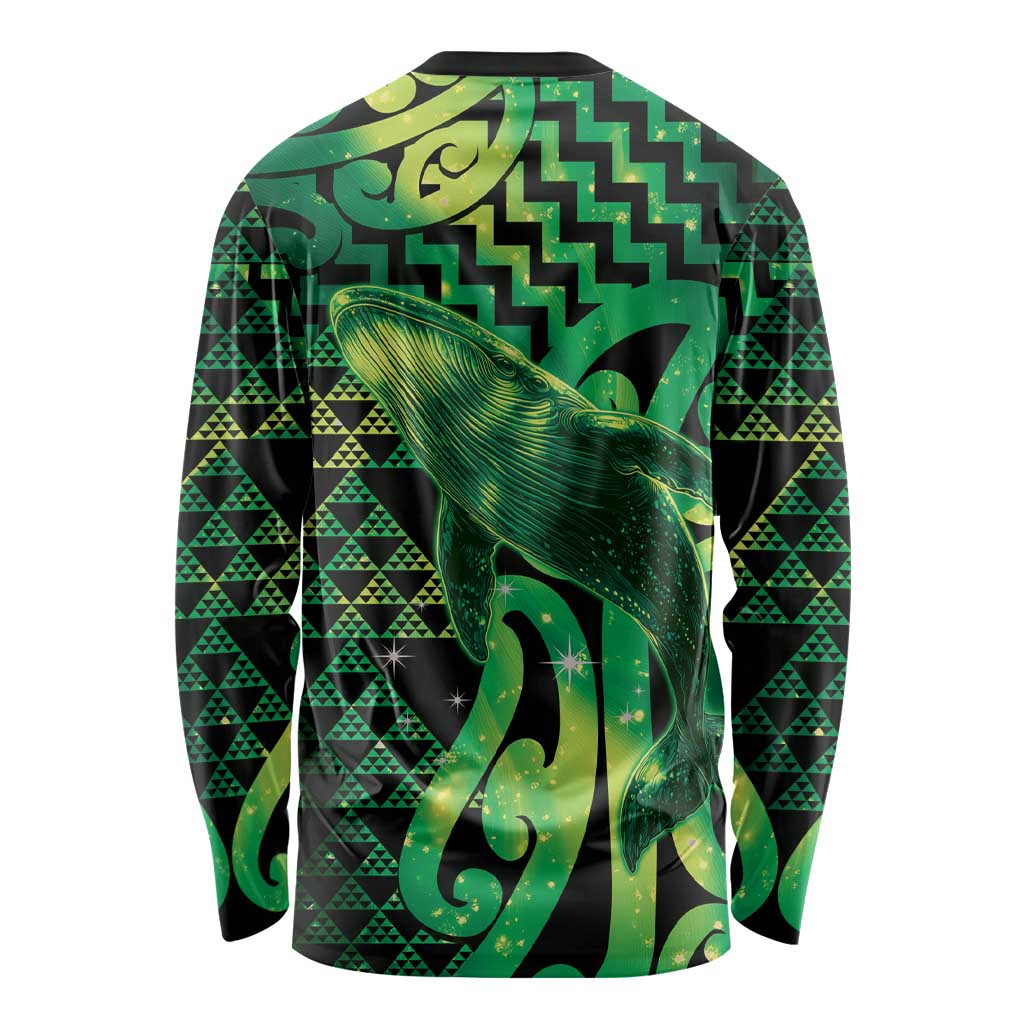 Humpback Whale Matariki New Zealand Long Sleeve Shirt NZ Maori Paikea Poutama Luxury Green LT14 - Polynesian Pride