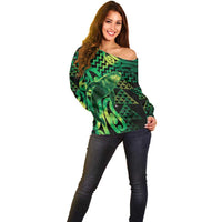Humpback Whale Matariki New Zealand Off Shoulder Sweater NZ Maori Paikea Poutama Luxury Green LT14 - Polynesian Pride